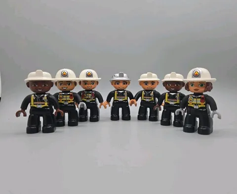 Lego Duplo Firefighter People Toy Figure Lot Of 7 Black outfit White Hat