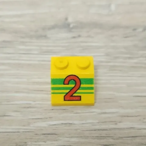 Lego 3039pb005 Yellow Slope 45 2 x 2 with Red Number 2 and Green Stripes Pattern