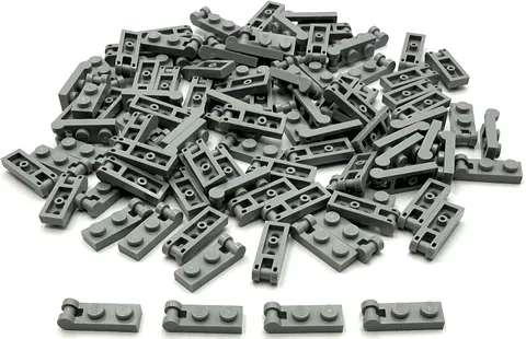 Lego 100 New Light Bluish Gray Plates Modified 1 x 2 with Bar Handle Pieces