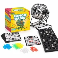Bingo Game Metal Drum 18 Bingo Tickets 75 Bingo Balls 150 Chips Game Board...