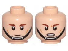 LEGO 1 Light Nougat Flesh 2 Sided Head w/ Chin Strap Neutral Grin / Upset Angry