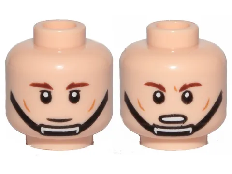 LEGO 1 Light Nougat Flesh 2 Sided Head w/ Chin Strap Neutral Grin / Upset Angry