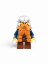 LEGO Minifigure Dwarf, Dark Orange Beard, Metallic Silver Helmet Cas377