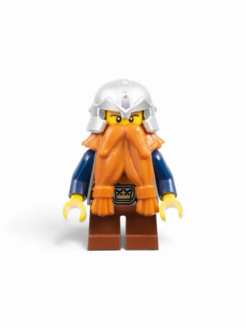 LEGO Minifigure Dwarf, Dark Orange Beard, Metallic Silver Helmet Cas377