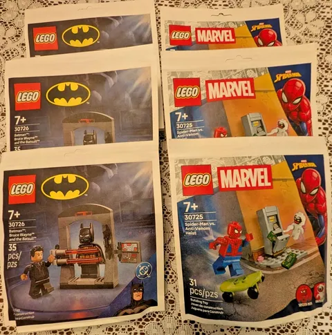 LEGO Polybag Lot 6 Sealed 3x 30726 Batman Batsuit 3x 30725 Spider-Man Marvel DC
