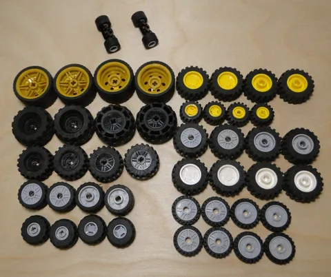 LEGO Tires Gray White Plastic Lot Rims Wheels Technic Vintage Gold Yellow Black