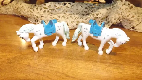 2 Lego Disney Horse White Aqua Tail Mane Movable Neck Cinderella 43192 43216