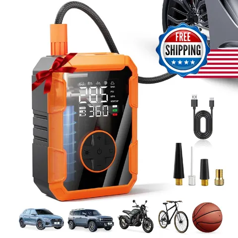 Lazyshine Portable Air Pump For Car Tires 150 Psi Tire Inflator Cordless W/Led
