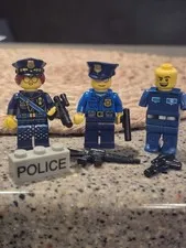 Lot of 3 LEGO Town City Police Officer minifigs cop gold badge policeman 