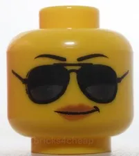 Lego Head Female Black Eyebrows Sunglasses Dark Silver Reflections Smirk