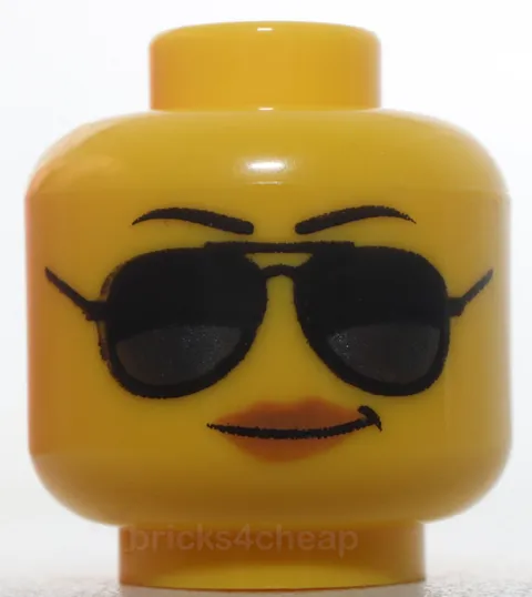 Lego Head Female Black Eyebrows Sunglasses Dark Silver Reflections Smirk