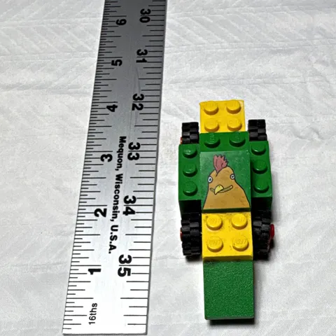 LEGO Green & Yellow Vehicle Build w/ Wheels, Printed Piece, Black & Red