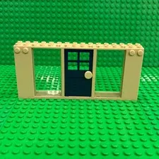 Lego Window Frame Tan 2x16x6 (35103) + Trans-Clear Inserts 57895 +Dark Blue Door