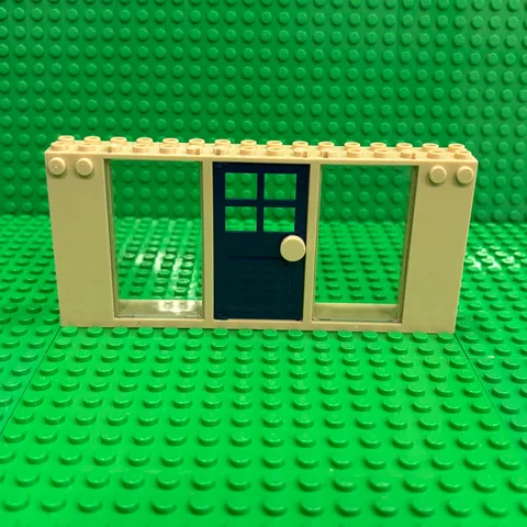 Lego Window Frame Tan 2x16x6 (35103) + Trans-Clear Inserts 57895 +Dark Blue Door