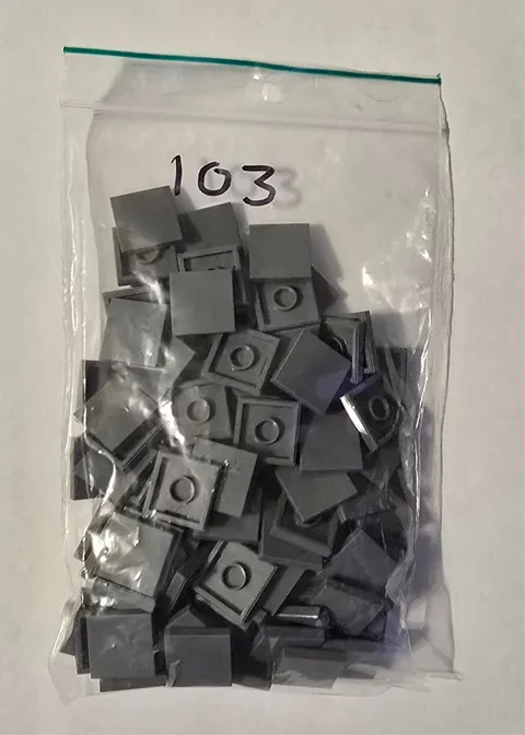 Lego Lot of 103 2x2 Smooth Flat Tile, Part No. 3068, Dark Bluish Gray