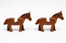 Two Brown Lego Horses W/ Black Mane and Reigns Great Condition