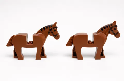 Two Brown Lego Horses W/ Black Mane and Reigns Great Condition