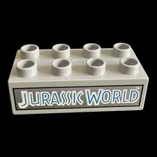 2X4 gray Duplo decorated block -Jurassic World -combined shipping - (MISC31)