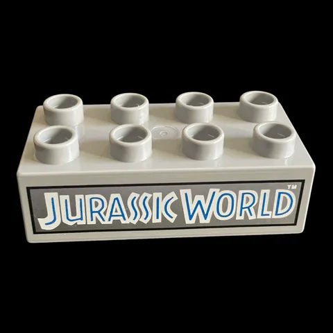 2X4 gray Duplo decorated block -Jurassic World -combined shipping - (MISC31)