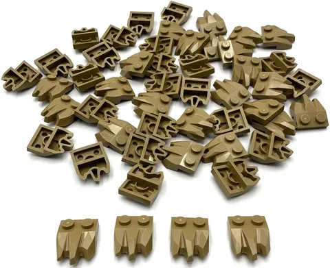Lego 50 New Dark Tan Plates Modified 1 x 2 with 3 Claws / Rock Fingers Parts