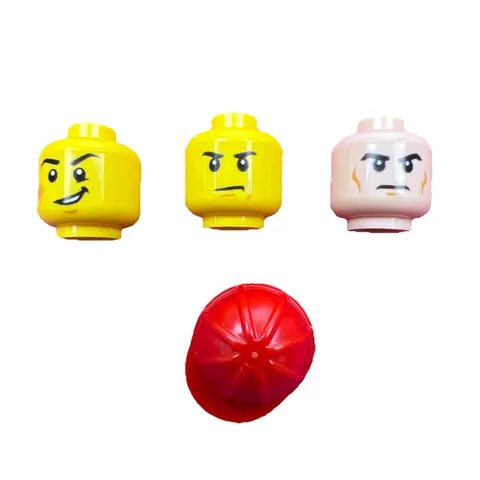 LEGO Minifigure Heads Lot of 3 + Red Hard Hat Custom Parts Pieces
