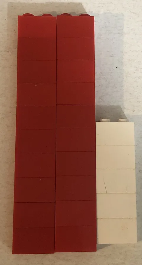 Lego 1x2 Brick Lot Of 25 Pieces Parts 2 Pegs Toy Toys Red And White