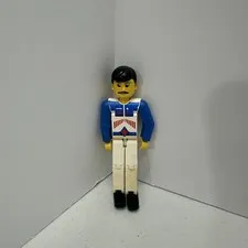 Vintage LEGO Technic Figure White Legs, White Top With Red Arrow-Type Stripes