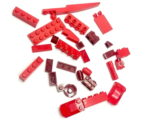 MIXED LOT OF 30 LEGO RED / DARK RED PLATES BRICKS TILE WEDGES
