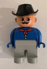Lego Duplo Rancher Farmer Man Black Hat 2.5" Figure Cowboy Western Vintage