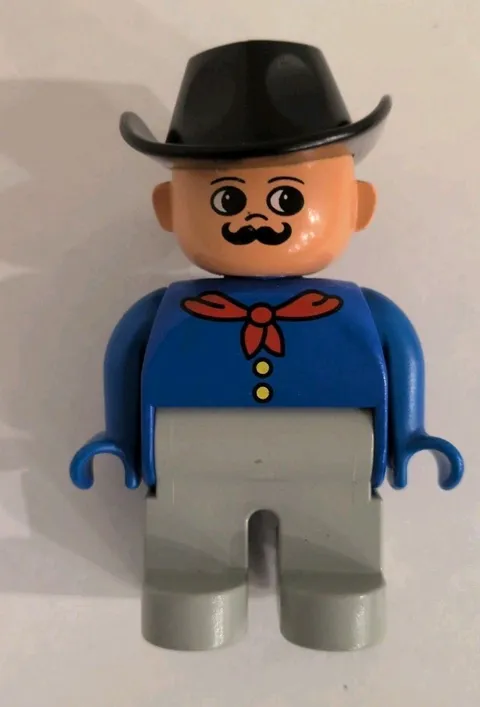 Lego Duplo Rancher Farmer Man Black Hat 2.5" Figure Cowboy Western Vintage