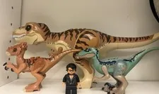 LEGO Jurassic Park Lot w/ Dr Ian Malcom - T-Rex & 2 Smaller Dinosaurs Too