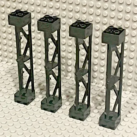 LEGO 58827 Support Girder Black  2X2X10 - 3 Posts 2 Sections Lot Of 4