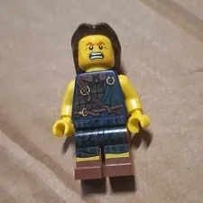 LEGO Minifigure Brown Hair Pirate Outfit Dark Blue Torso Brown Legs Plastic