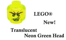 LEGO Minifigure Vampire Head Trans Neon Green Fangs Scowl Monster Alien Clear