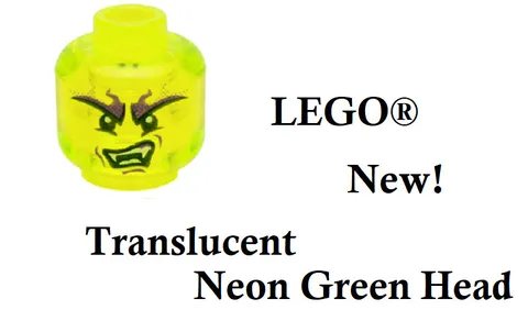 LEGO Minifigure Vampire Head Trans Neon Green Fangs Scowl Monster Alien Clear