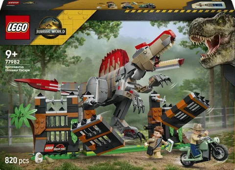 LEGO Jurassic World Spinosaurus Dinosaur Escape 77982 Building Toy Set 820-Piece
