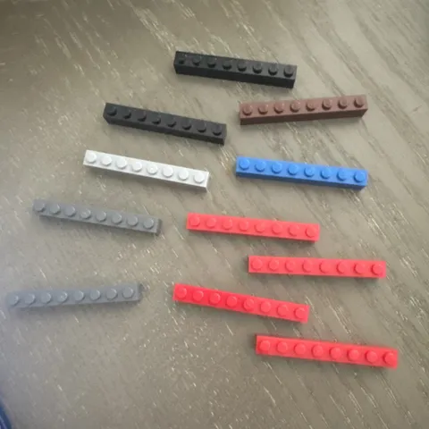 LEGO Brick 1 x 8 (3008) Assorted Colors 11 Pieces Red Gray Black Used