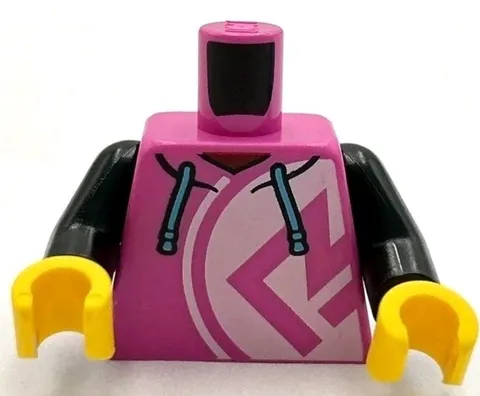 Lego New Minifig Dark Pink Torso Hoodie w/ Medium Azure Drawstrings White Circle
