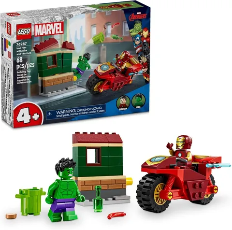 LEGO Marvel Iron Man with Bike and The Hulk Building Set 68 pcs (76287)