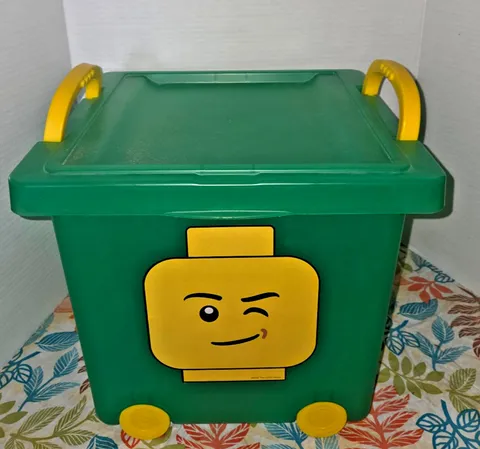 LEGO Green Plastic Storage Container/ Bucket Wheels & Handles 2012