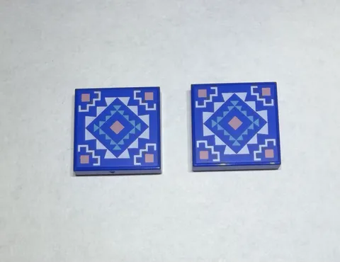 Lego Lot Of 2 2x2 Tiles Tile Bright Blue Rug Pattern White New City 815