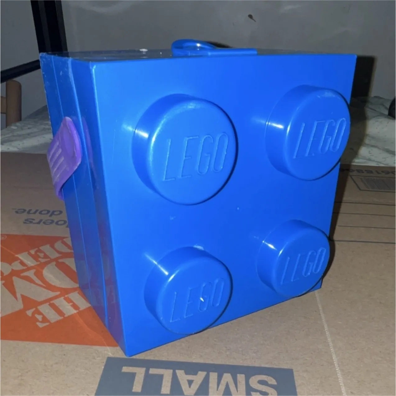 LEGO Blue Plastic Carrying Case with Purple Handle, Storage Box, 1 Compartment