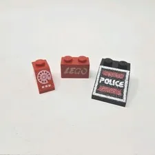 Lego Vintage Lot x3 Bricks Space Police Slope, Script Logo 1x2, Red Telephone