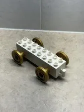 Lego White Duplo Car Base 2x8x1 Large Gold Spoked and Spiraled Wheels - 31174c05