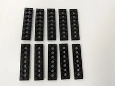 x10 Lego Black Technic, Plate 2 x 8 with 7 Holes # 3738 MOC Bulk Parts