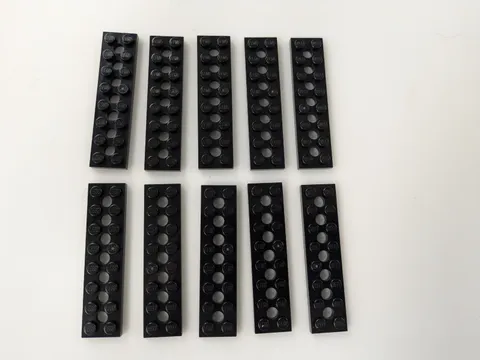 x10 Lego Black Technic, Plate 2 x 8 with 7 Holes # 3738 MOC Bulk Parts