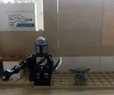 LEGO Star Wars New Armor Mandalorian Cape + Jetpack & Grogu w/Dark saber & Rifle