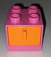 LEGO DUPLO DARK PINK 2X2X1.5 FURNITURE CABINET ORANGE DRAWER PIECE PART # 4890
