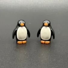 LEGO Black Penguin Lot of 2 w/ Flippers Orange Beak Feet Stud on Back