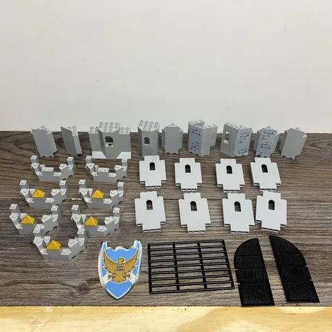 LEGO Lot Of Castle Walls Light Gray Panel Walls, Corners, Doors, Bars READ